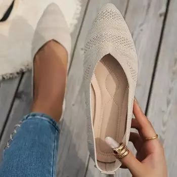 New Flyknit Pointed Shallow Mouth Flat Bottom Single Shoes for Women 2025 Large Knitted Breathable Four Seasons Bean Shoes 36