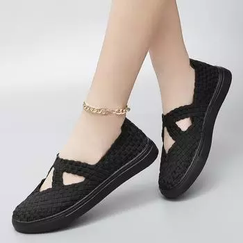 New Four Season Women Flats Slip On Handmade Woven Shoes Solid Color Women Shoes Knit for Lady Loafers Shoes Female Footwear 4.5