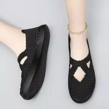 New Four Season Women Flats Slip On Handmade Woven Shoes Solid Color Women Shoes Knit for Lady Loafers Shoes Female Footwear 4.5