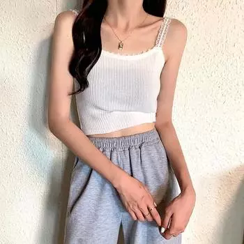 New French Lace Knitted Small Suspender Top for Women s Summer Korean Style with Outer and Inner Vest Short Style One size