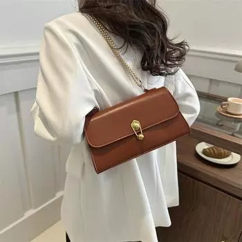 Новая французская нишевая красная сумка через плечо для женщин, винтажные простые ручные маленькие квадратные сумки, модная текстура, сплошная цепочка, сумка через плечо (20cm<Max Length<30cm)