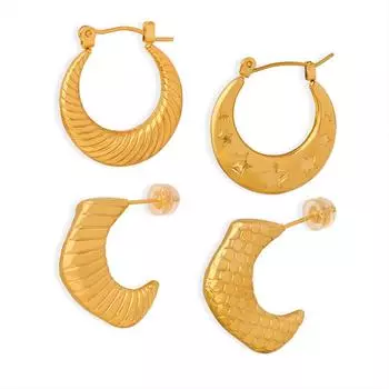 New French Retro Fashion Horn Threaded Earrings Women S Simple Metal Design Titanium Steel Gold-Plated Ear Buckles