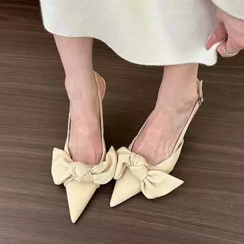 New French Xiaoxiangfeng apricot pointed bow high heel stiletto sandals women s spring and summer empty light mouth women s shoes 35 абрикосовый