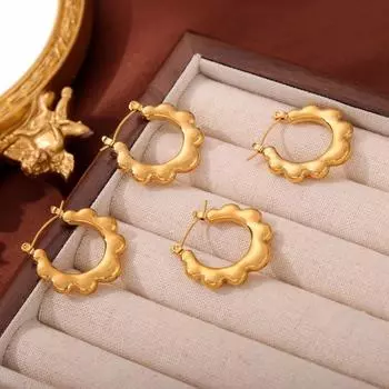 New Fresh And Simple Personality Fashion Versatile Titanium Steel Gold-Plated Sun Lace Earrings Jewelry Women S