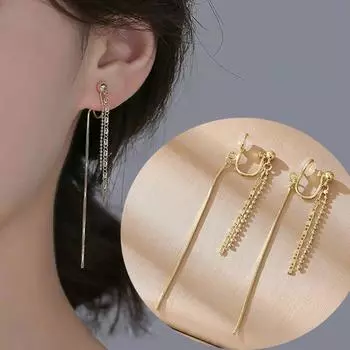 Новые длинные серьги с бахромой без пирсинга, женские серьги-клипсы, ювелирные изделия из сплава цинка