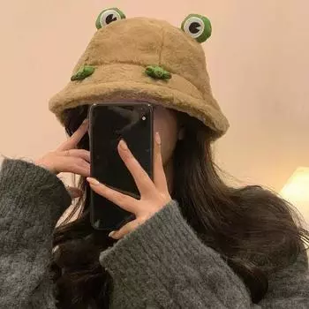 New frog fisherman hat children autumn and winter warm cartoon plush student hat sweet basin hat розовый