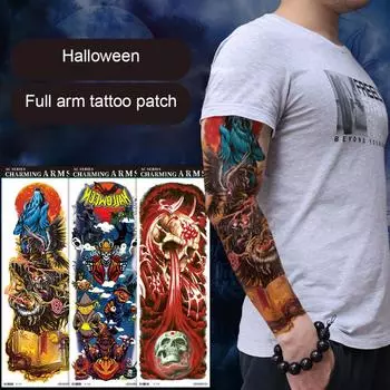 Новые водонепроницаемые наклейки на татуировку на всю руку на Хэллоуин, персонализированные трендовые наклейки на татуировку на всю руку с цветком Full Arm 158 X 480mm