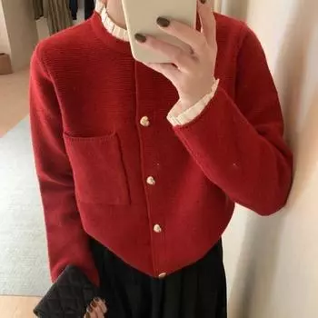 Новый вязаный кардиган с кружевом «грибок» с пуговицами в виде французского сердца и верхом из жакета one size белый