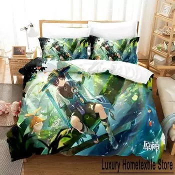 New Game Genshin Impact Scaramouche Bedding Set Cartoon Anime three-piece set Adult Kid Bedroom Duvet cover Sets 3D Kawaii Game EU Single 135x200cm