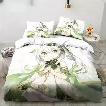 Новый комплект постельного белья Genshin Impact Nahida Kawaii Cute Cartoon Nahida King Twin Double для детей, комплект постельного белья из микрофибры или полиэстера 135x200cm 2pcs