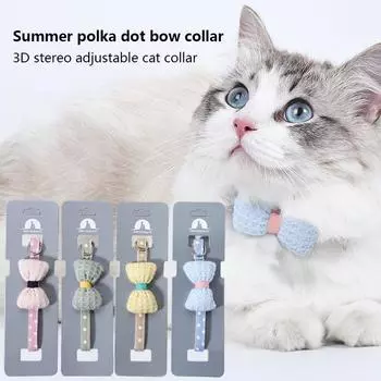New Gentleman Filled Cotton Series Cat Collar New Summer Polka Dot Bow Collar Cat Supplies Wholesale синий