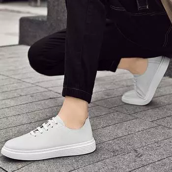 New Genuine Leather Men Casual Shoes British Style Men Oxfords Breathable White Sneakers Male Driving Daily Office Formal Shoes 37 чёрный