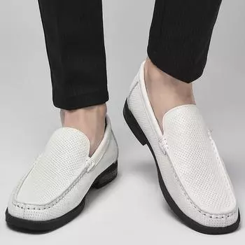 New Genuine Leather Men Casual Shoes Luxury Brand Mens Loafers Moccasins Breathable Slip on Black/white Driving Shoes Size 36-46 36 чёрный