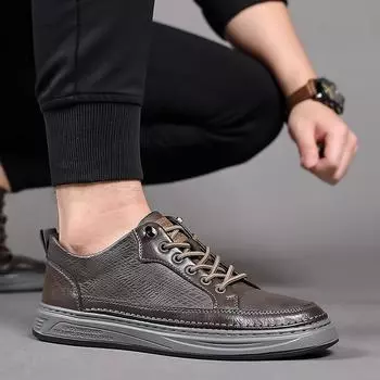 New Genuine Leather Men Loafers Casual Shoes Men s Sneakers Lace Up Oxford Shoes Outdoor Jogging Shoes Large Skateboarding Shoes 38 чёрный