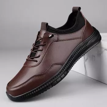 New Genuine Leather Men s Formal Shoes Outdoor Comfy Business Dress Shoes Man Breathable Office Business Shoes Walking Sneakers 38 чёрный