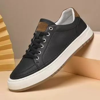 New Genuine Leather Mens Casual Shoes Fashion Lace Up Business Oxford Shoes for Men Outdoor Walking Sport Shoes Tennis Masculino 38 чёрный