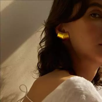 New geometric titanium steel stud earrings women s fashion personality high sense stainless steel earrings color retention 18k gold 18K