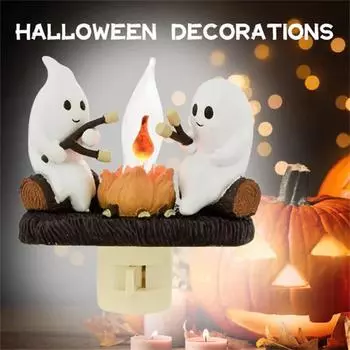New Ghost Campfire Flicking Nightlight Christmas Light Halloween Bonfire Nightlight Home Room Decoration Lighting EU Plug