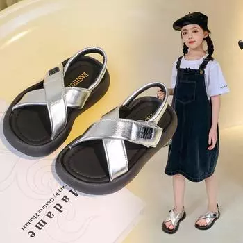 New Girl Sandals 2024 Summer Children Causal Cross Beach Sandals Fashion Open-toe Kids Princess Soft Bottom Sandals Hook Loop 26