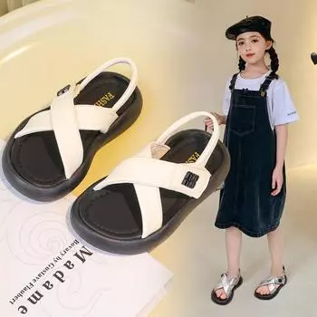 New Girl Sandals 2024 Summer Children Causal Cross Beach Sandals Fashion Open-toe Kids Princess Soft Bottom Sandals Hook Loop 26