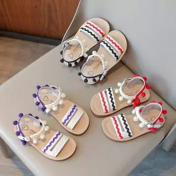 New Girl Sandals Summer Fashion Kids National Style Beach Shoes Children Princess Tassel Flat Sandals Open-toe Causal Hook Loop 21 фиолетовый
