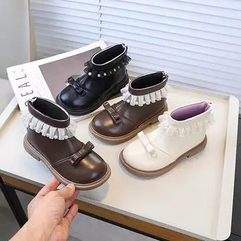 New Girls Boots Sweet Elegant Kids Princess Fashion Boots Chic Versatile Children Causal Lace Ankle Boots Spring Autumn Causal 26 чёрный