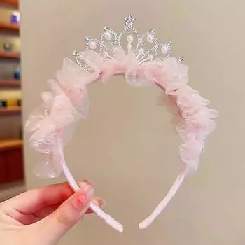 New Girls Crown Hair Band Prinses Rhinestone Lace Headband Cute Mesh Hairband Birthday Prom Party Kids Hair Accessories