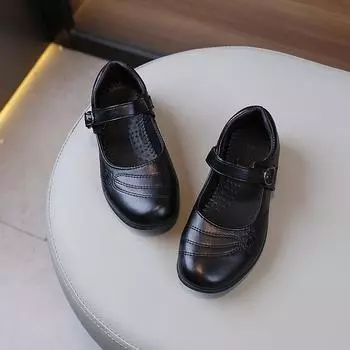 New Girls Princess Leather Shoes Black School Versatile Children Uniform Flat Shoes Fashion Kids Embroidered Performance Shoes 25 чёрный