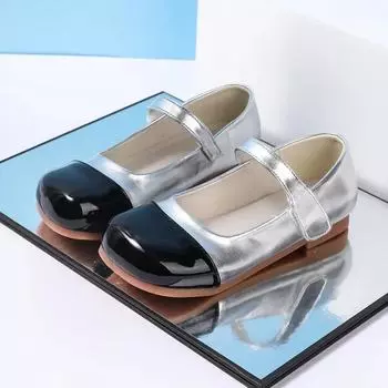 New Girls Princess Leather Shoes Patchwork Elegant Children s Ballet Performance Flat Shoes Fashion Kids Party Shoes Hook Loop 26 серебряный