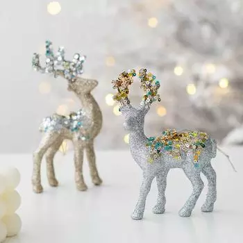 New Glittering Simulation Reindeer Flocking Fabric PVC DIY Christmas Deer Elk Glitter Deer Decor Home серебряный