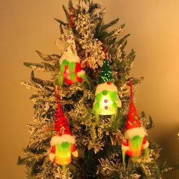 New Glowing Christmas Faceless Doll LED Luminous Plush Gnomes Doll Xmas Tree Pendant Green Bearded Old Man Ornaments Party Decor