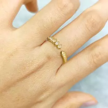 New gold crystal zircon ring simple opening adjustable ring jewelry ladies holiday party gifts