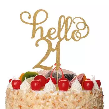 New Gold Glitter Hello 21/30/40/50/60 Glitter Paper Cake Topper Cake Topper Birthday Wedding Anniversary Party Cake Decoration