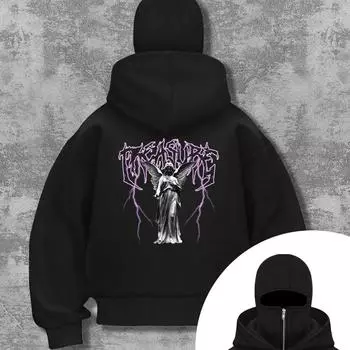 New Gothic Patterned Printed Men s Hooded Sweatshirt - Double-layer Hooded Warm Clothing S