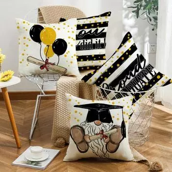New Graduation Season Simple Printed Pillow Living Room Bedroom Home Sofa Bedside Pillow Cover Cushion Cover Does Not Include Pillow Core 45*45cm