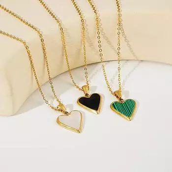 New Green Black Heart Dainty Necklace Gold Color Chain Choker For Pendant Stainless Steel Lady зелёный