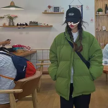 new green bread clothes thickened short cotton-padded jackets women s winter wear stand-up collar loose warm cotton-padded jackets S 90-50 kg зелёный