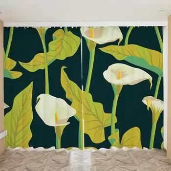 New Green Luxury Plant Flower Blackout Curtains Various Plant Styles High Blackout Bedroom Living Room Curtains 2 Pieces Hot W55 X H120cm X 2&HOOK