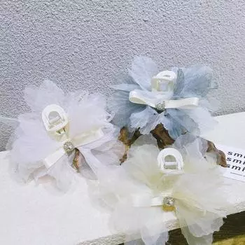 New Hairpins Acrylic Mesh Lady Crystal Flower Hair Claw Crab Clip Bow Hair Clip Ponytail Holder серый