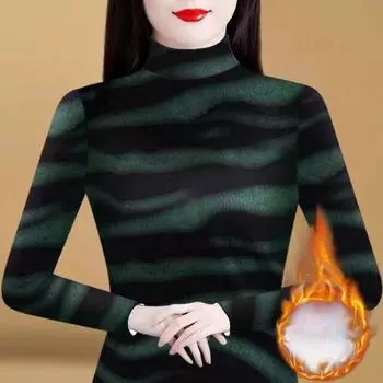 New Half-high Neck Versatile Fat MM Winter Velvet Warm Contrast Long-sleeved T-shirt Base Shirt Mother Suit M