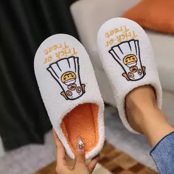 new Halloween cartoon pumpkin ghost home slippers with piled and thickened couple non-slip cotton slippers 36-37