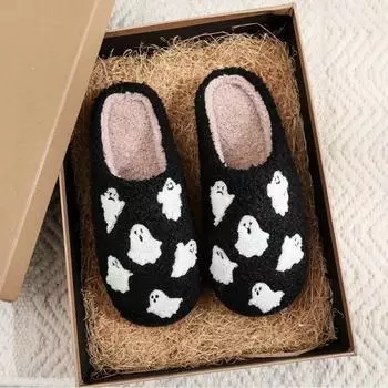 Новая серия хлопковых тапочек для Хэллоуина с изображением привидения, милого мультяшного персонажа, для дома, теплые тапочки