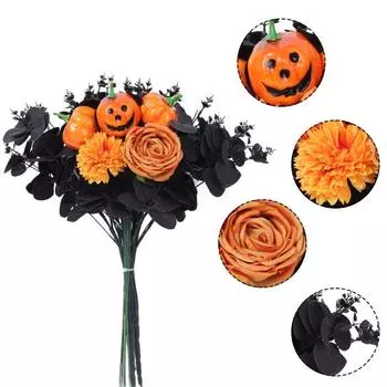 New Halloween Simulation Pumpkin Bouquet Silk Festive Rose Bouquet Home Decoration Table Vase Decoration Artificial Flowers