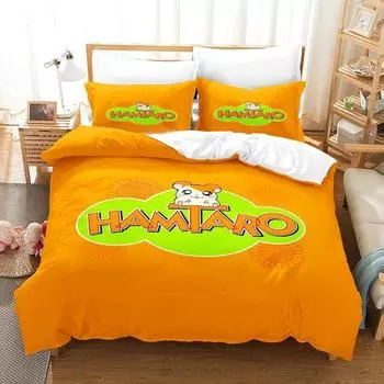 New Hamtaro Bedding Set Single Twin Full Queen King Size Bed Set Adult Kid Bedroom Duvet cover Sets 3D Print Anime Bed Sheet set AU King(245x210cm)