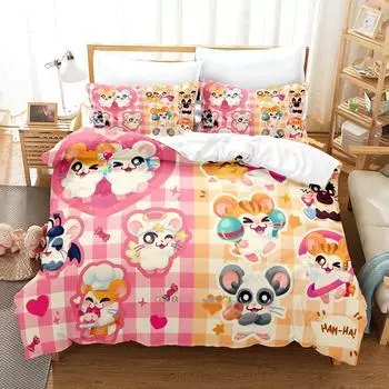 New Hamtaro Bedding Set Single Twin Full Queen King Size Bed Set Adult Kid Bedroom Duvet cover Sets 3D Print Anime Bed Sheet set EU Twin 135x200cm
