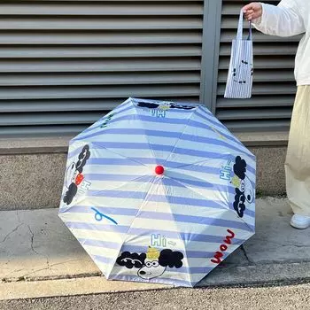 New hand-opened 8-bone vinyl curved hook umbrella, weather and rain cartoon design sunshade, folding sunscreen sun umbrella