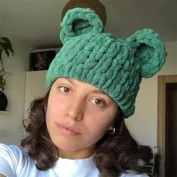 Новая вязаная крючком шапка с милыми медвежьими ушками, фото-артефакт, платок на шнуровке adult 57-59cm