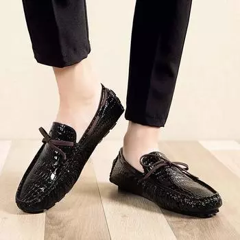 New Handmade Driving Shoes Leather Men Loafers Slip on Business Casual Leather Shoes Classic Breathable Luxury Brand Men Flats 36 чёрный