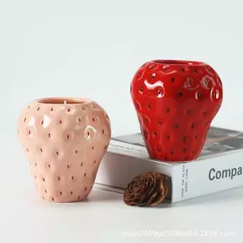 New handmade household ceramic diy cup aromatherapy candle empty cup creative candle holder Pink strawberry cup (without wax)