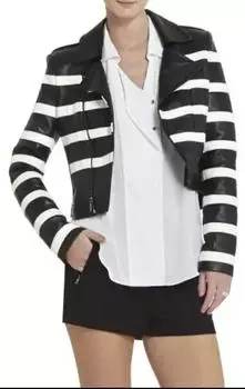 Новая стильная куртка ручной работы из овчины, мягкая кожаная женская, черная, настоящая байкерская S чёрный